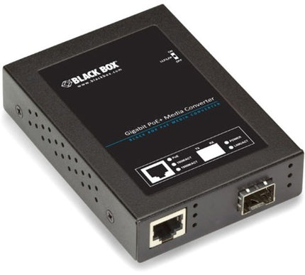 Main Image for Black Box Gb ETH PoE+ MED CONV 10/100/1000-Mbps COP to 1000-Mbps FBR SFP