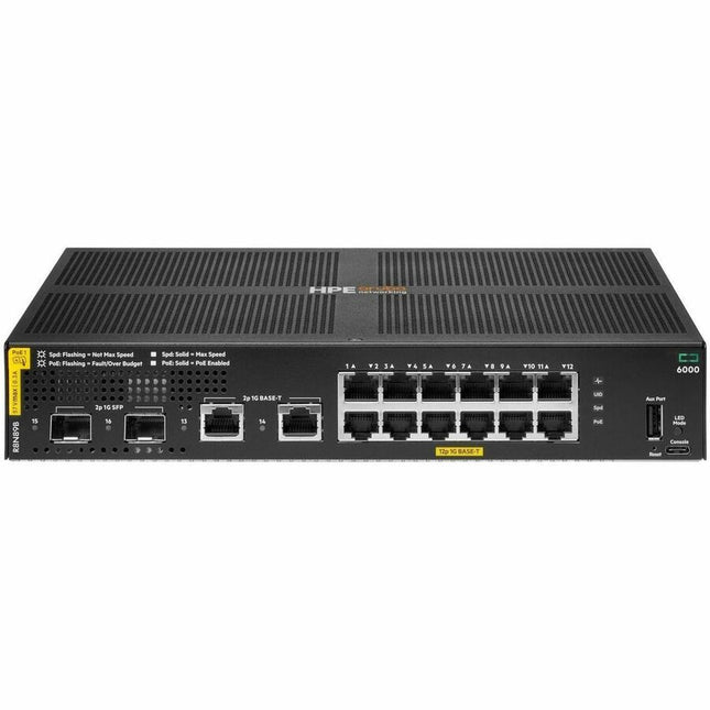 Main Image for Aruba CX 6000 12p 10M/100M/1G Class4 PoE 2p SFP 1G 139W Switch