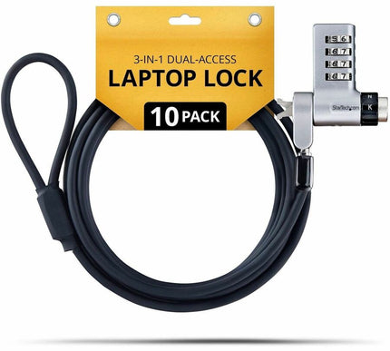 Main Image for StarTech 10-Pack 3-in-1 Dual-Access Laptop Lock, 6.6ft (2m) Keyed Alike/Combination for Noble Wedge&reg;/Nano/K-Slot; Anti-Theft, TAA